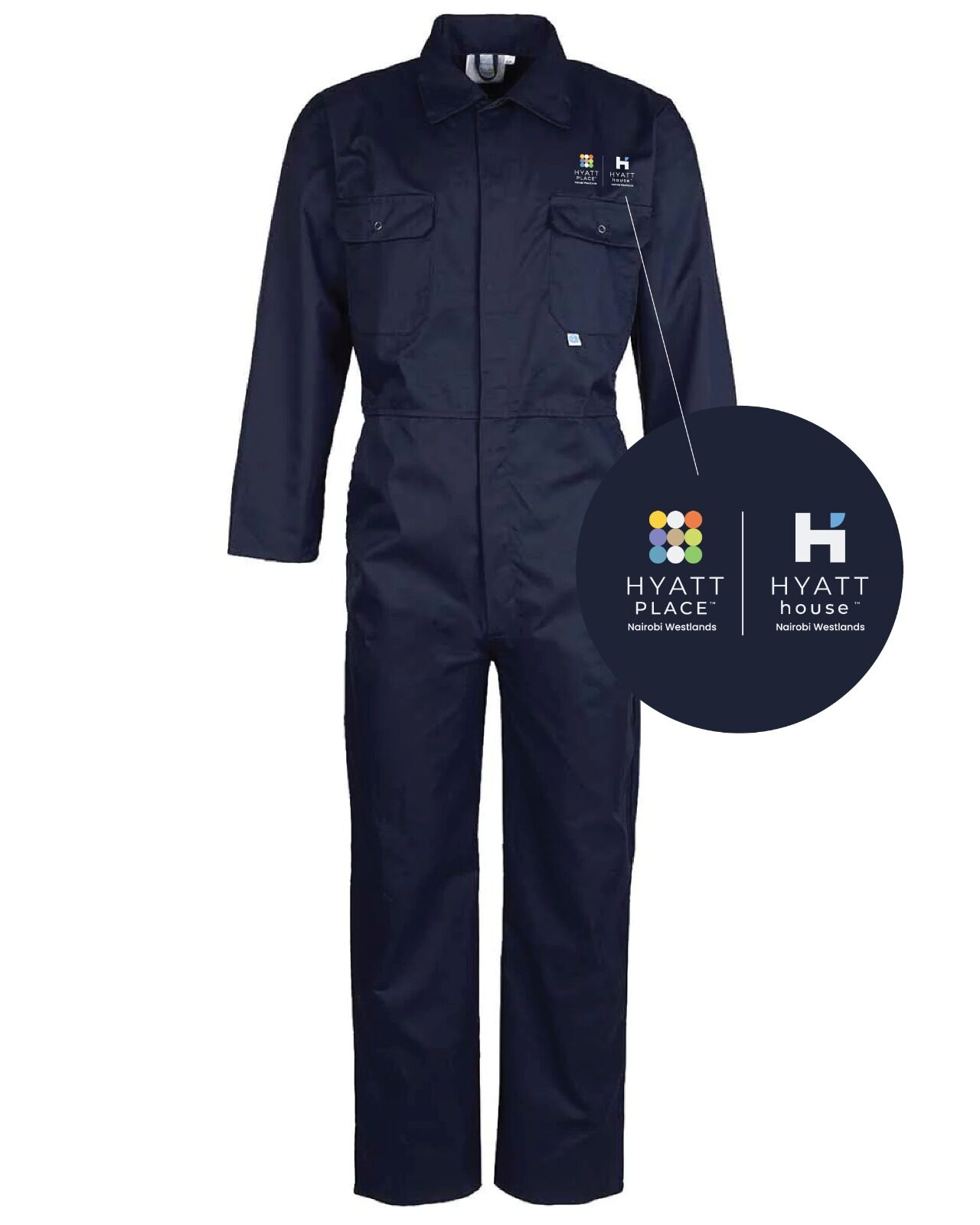 Navy blue coverall branded for Hyatt Place and Hyatt House hospitality staff